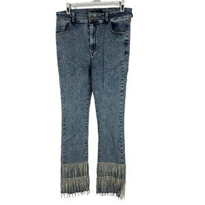 Blue B Collection Womens Large Light Blue Fringe Hem Denim Jeans